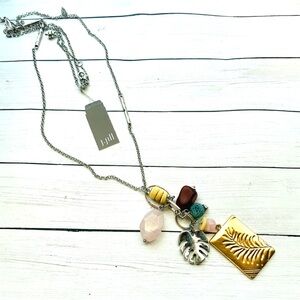 NEW NWT J. Jill Gold Silver Leaf Fossil Charm Pendant Long Necklace $49 Tag
